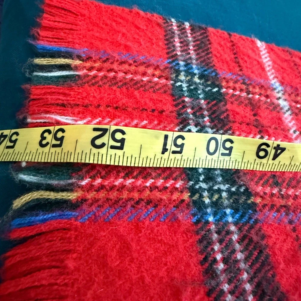Red Tartan Plaid Scarf Fringe‎ Wool Blend Winter Warm Accessory